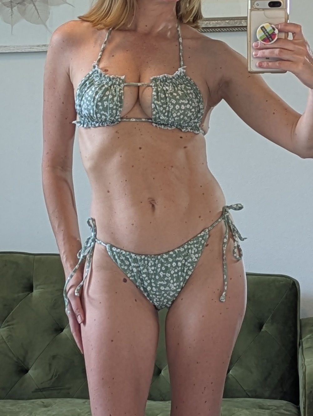 Floral Ruched Green Bikini Swimsuit Zaful Multi Way Top Sexy Size Small Flirty